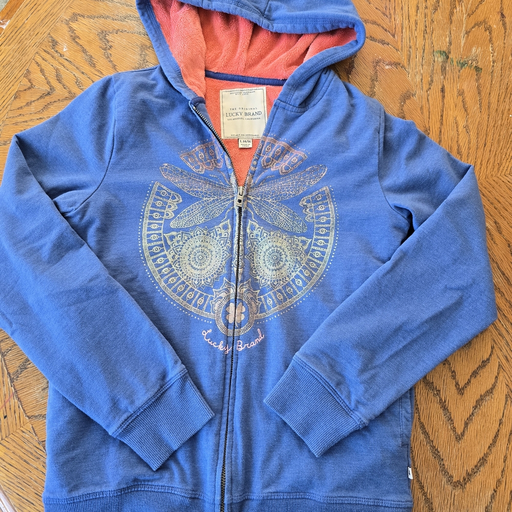 Y2K Full Zup Lucky Brand Blue Kids Hoodie With Pockets
